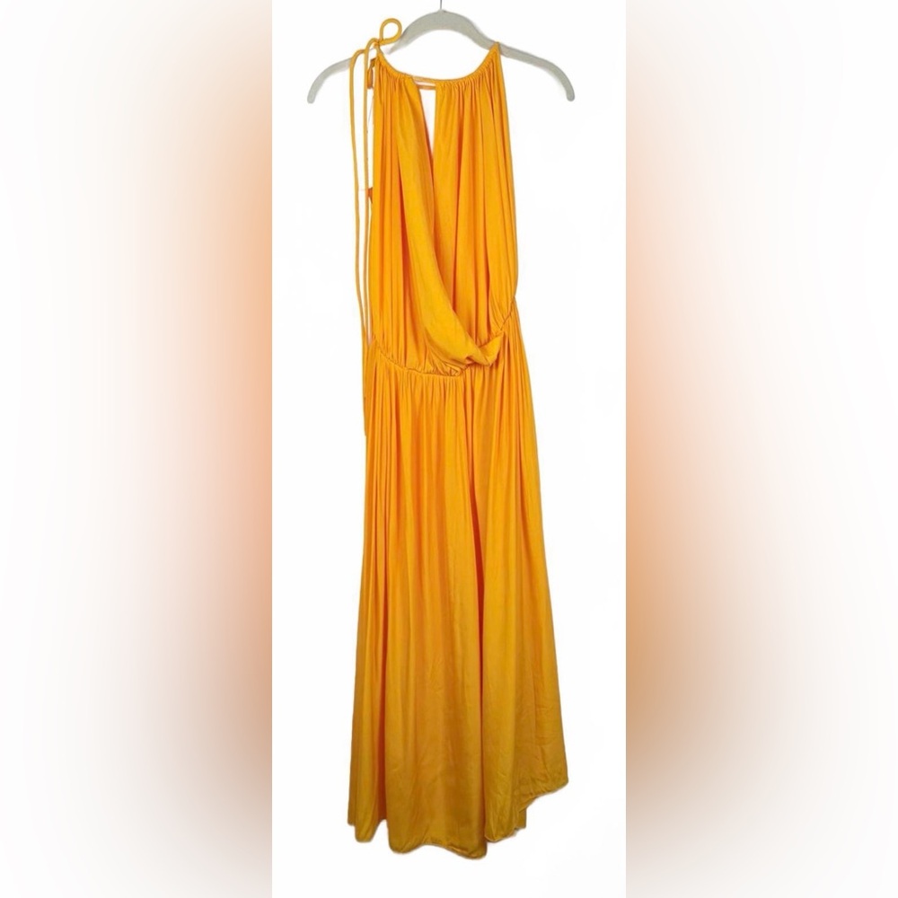 A.L.C. Meredith Pleated Sleeveless Dress in a vibrant mango yellow color - Picture 3 of 6